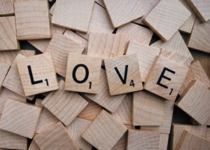 Brown Wood Love Text Scrabble Tiles