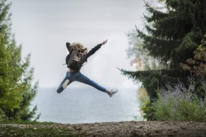 Adventure Blonde Hair Exploring Girl Jump Ocean